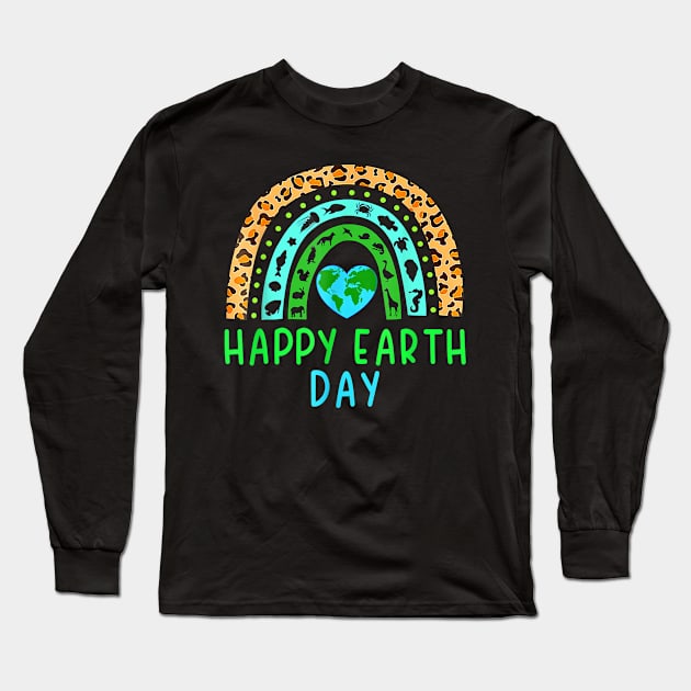 Happy Earth Day Cute Rainbow Earth Lover Men Women Kids Long Sleeve T-Shirt by HBart